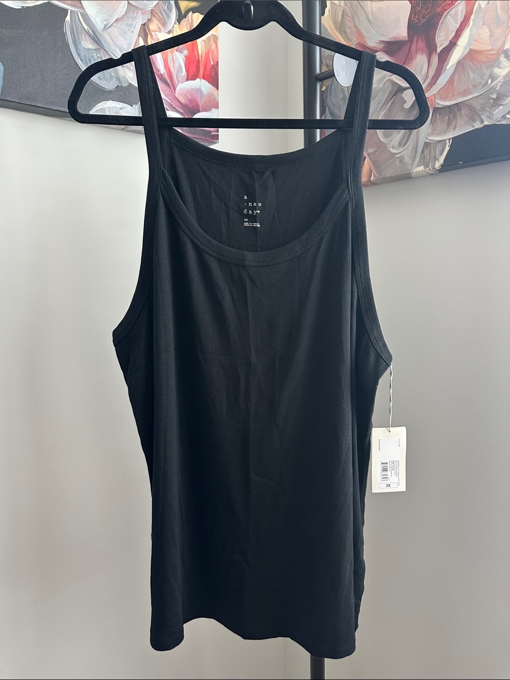 a new day Black Ribbed Tank Top